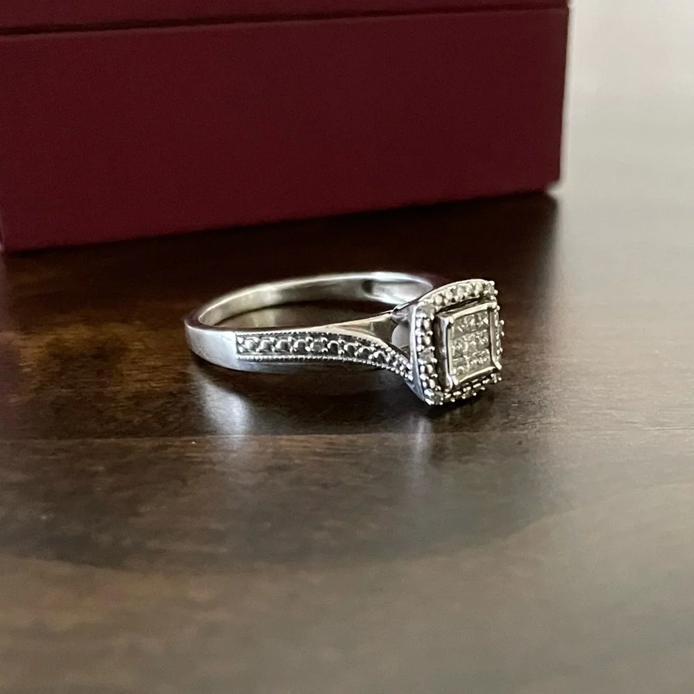 925 Sterling Silver & 14KT White Gold Diamond Engagement Ring & Wedding Band Set